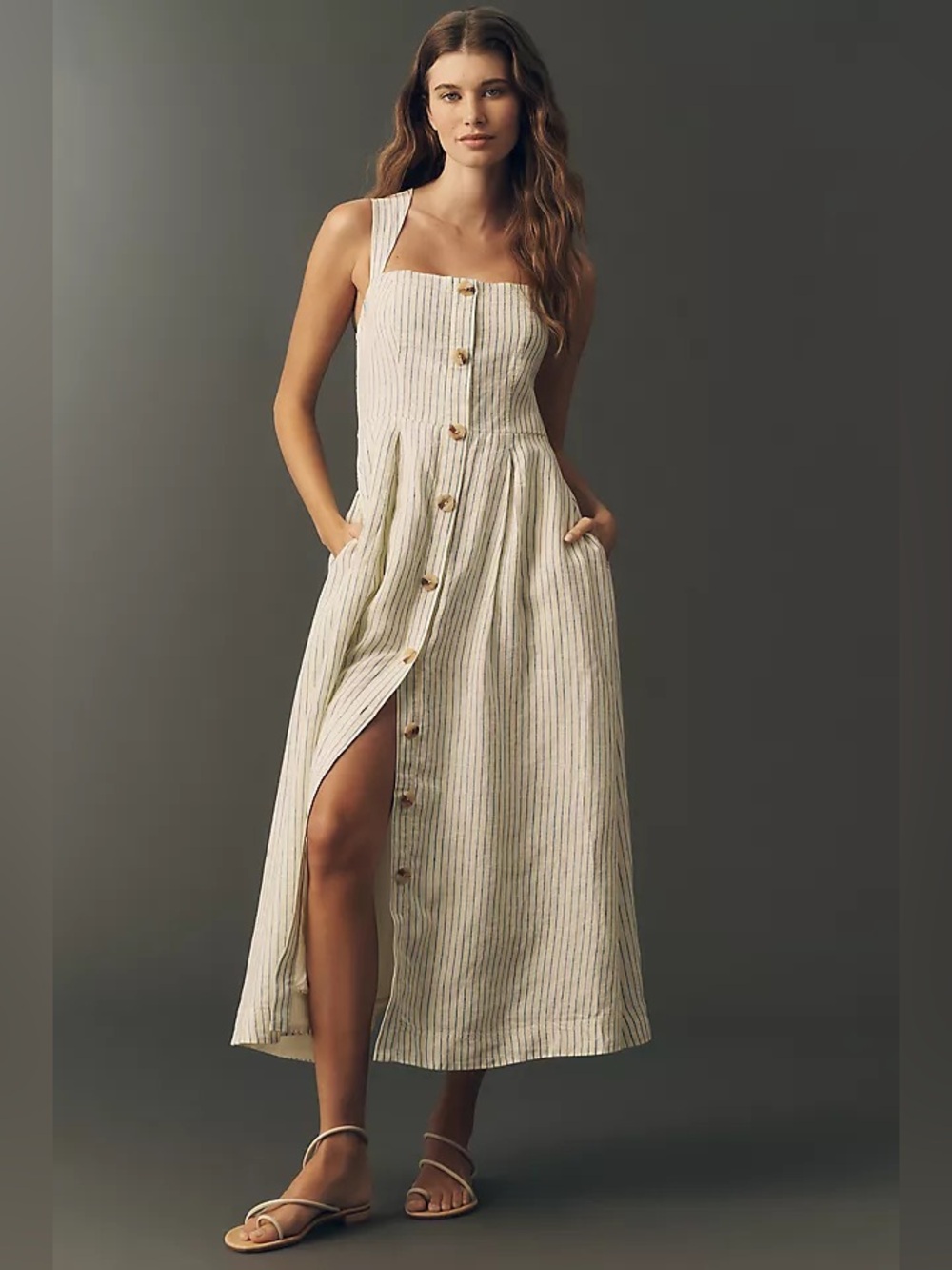Anthropologie Maeve 100% Linen Sleeveless Midi Dress XS